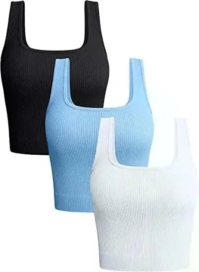 Women Solid Square Neck Ribbed Tank Top Camisole Women Summer Basic Elastic Sleeveless Crop Tops