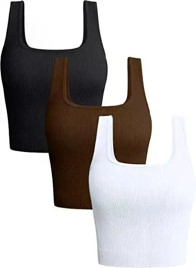 Women Solid Square Neck Ribbed Tank Top Camisole Women Summer Basic Elastic Sleeveless Crop Tops