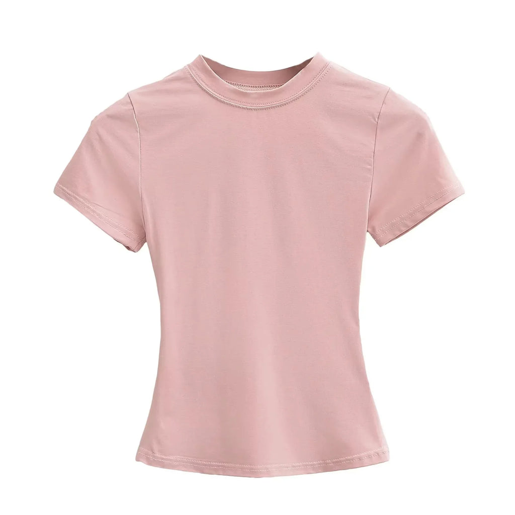 2025 New High Quality Casual T shirt Sexy Slim Short Sleeves Fashion Trend Solid Women Clothing y2k Tops