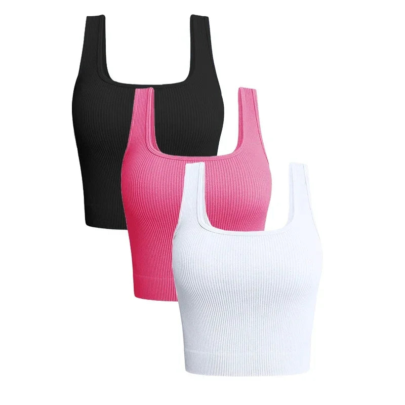 Women Solid Square Neck Ribbed Tank Top Camisole Women Summer Basic Elastic Sleeveless Crop Tops