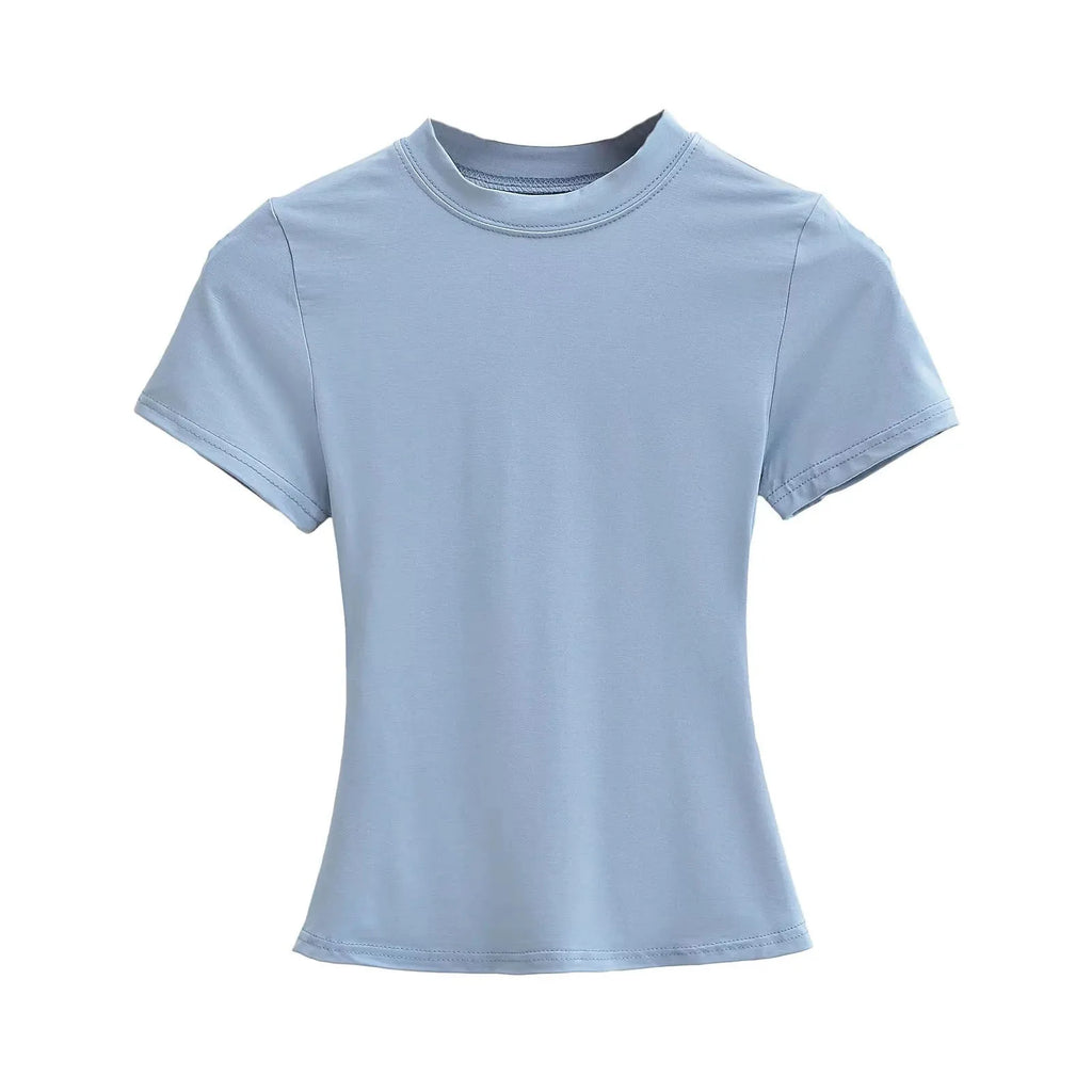 2025 New High Quality Casual T shirt Sexy Slim Short Sleeves Fashion Trend Solid Women Clothing y2k Tops