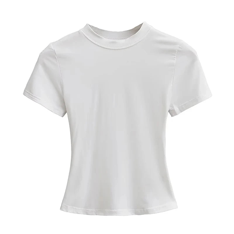 2025 New High Quality Casual T shirt Sexy Slim Short Sleeves Fashion Trend Solid Women Clothing y2k Tops
