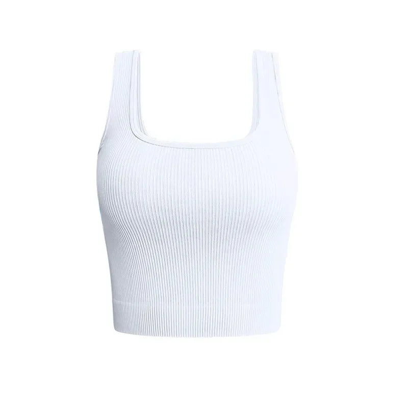 Women Solid Square Neck Ribbed Tank Top Camisole Women Summer Basic Elastic Sleeveless Crop Tops