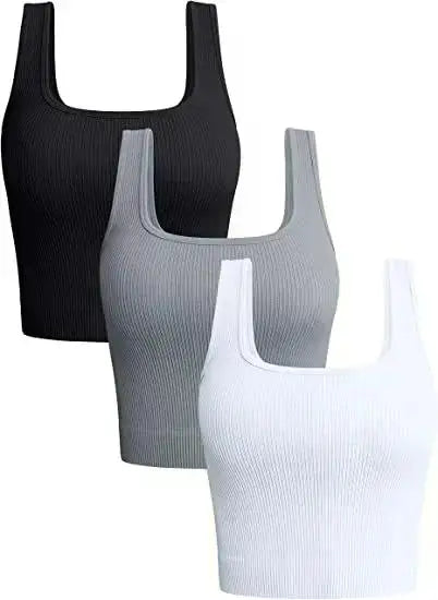Women Solid Square Neck Ribbed Tank Top Camisole Women Summer Basic Elastic Sleeveless Crop Tops