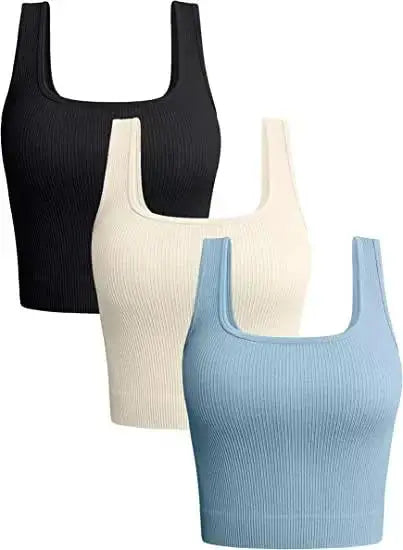 Women Solid Square Neck Ribbed Tank Top Camisole Women Summer Basic Elastic Sleeveless Crop Tops
