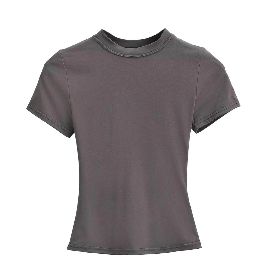 2025 New High Quality Casual T shirt Sexy Slim Short Sleeves Fashion Trend Solid Women Clothing y2k Tops