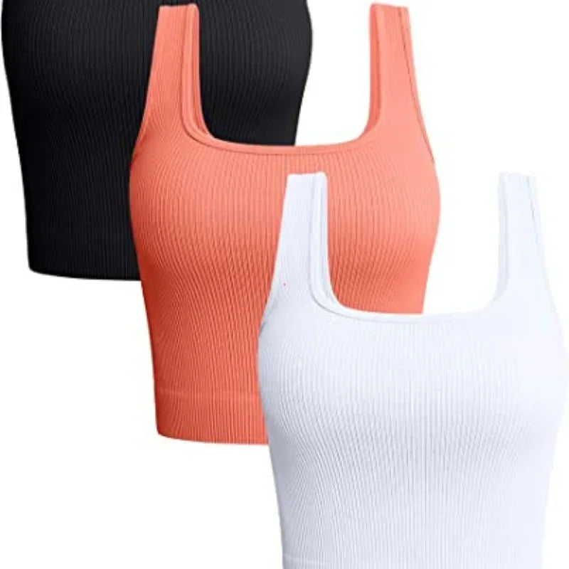 Women Solid Square Neck Ribbed Tank Top Camisole Women Summer Basic Elastic Sleeveless Crop Tops
