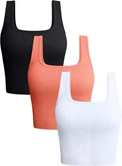 Women Solid Square Neck Ribbed Tank Top Camisole Women Summer Basic Elastic Sleeveless Crop Tops