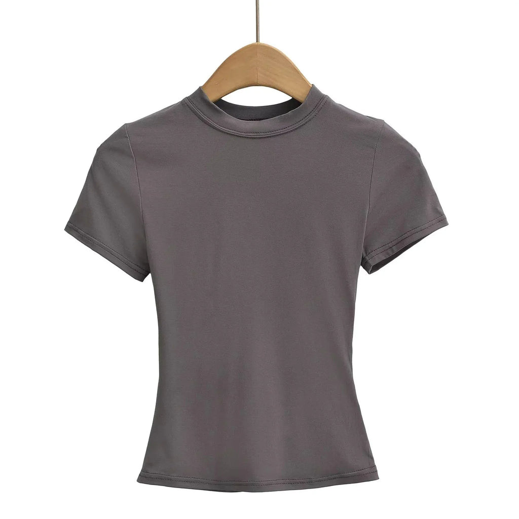 2025 New High Quality Casual T shirt Sexy Slim Short Sleeves Fashion Trend Solid Women Clothing y2k Tops