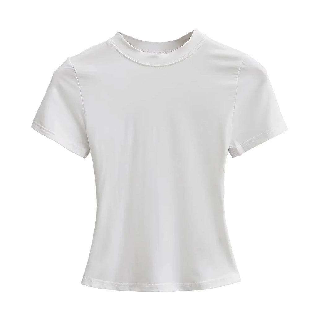 2025 New High Quality Casual T shirt Sexy Slim Short Sleeves Fashion Trend Solid Women Clothing y2k Tops