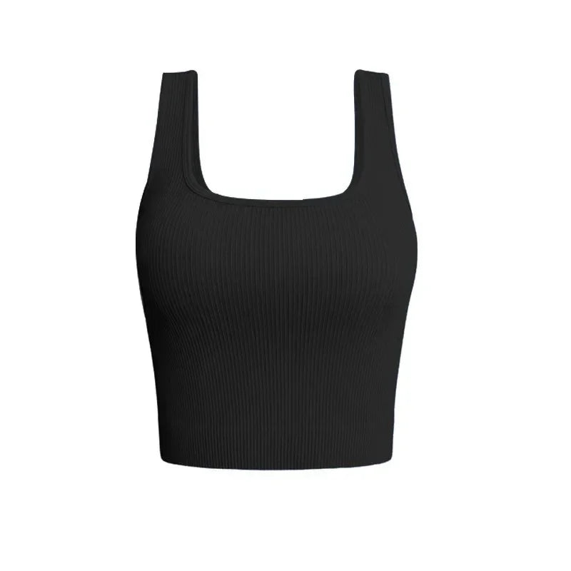Women Solid Square Neck Ribbed Tank Top Camisole Women Summer Basic Elastic Sleeveless Crop Tops