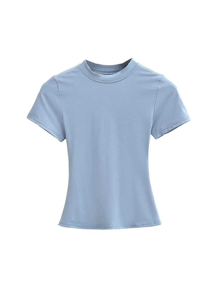 2025 New High Quality Casual T shirt Sexy Slim Short Sleeves Fashion Trend Solid Women Clothing y2k Tops